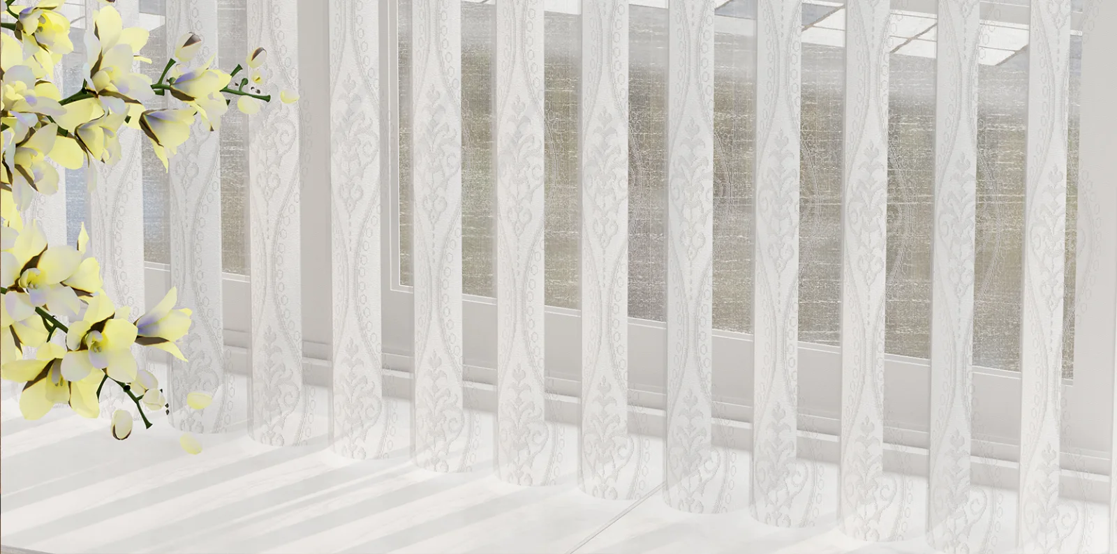 MODERO Elise Vertical Shades in an interior setting.